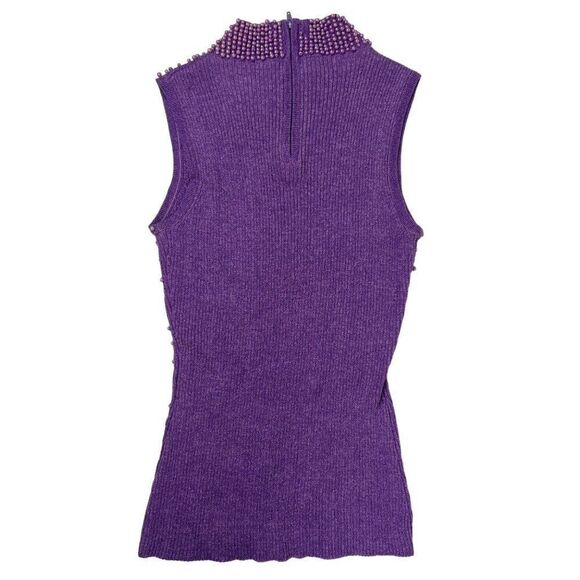 Vintage 90s Purple Silk Beaded Classy Fairycore Sleeveless Knit Tank Top / Small - Picture 4 of 8